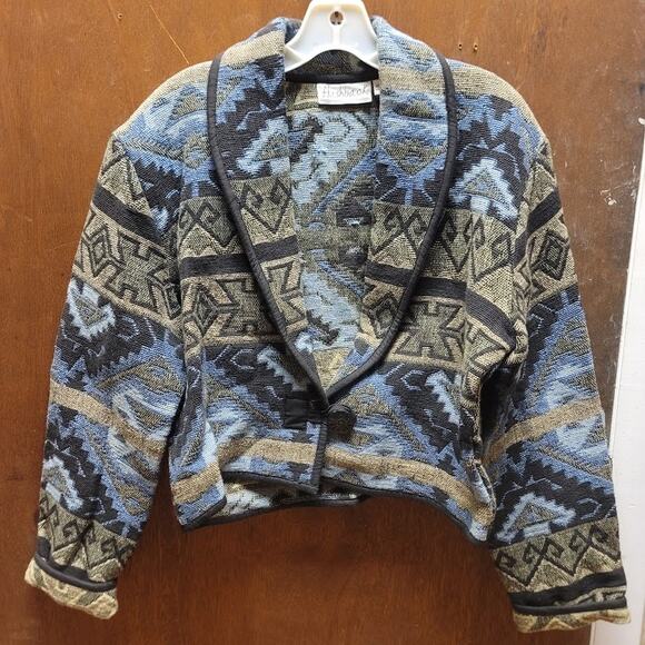 Flashback Tribal Ethnic pattern MEDIUM tapestry 100% Cotton jacket Blazer bolero - Picture 1 of 4